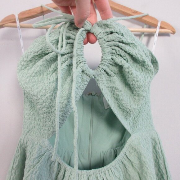 Sabo Odin Halter Cutout Mini Dress Small Mint Crinkle Texture Strappy Summer 242 - Picture 6 of 10